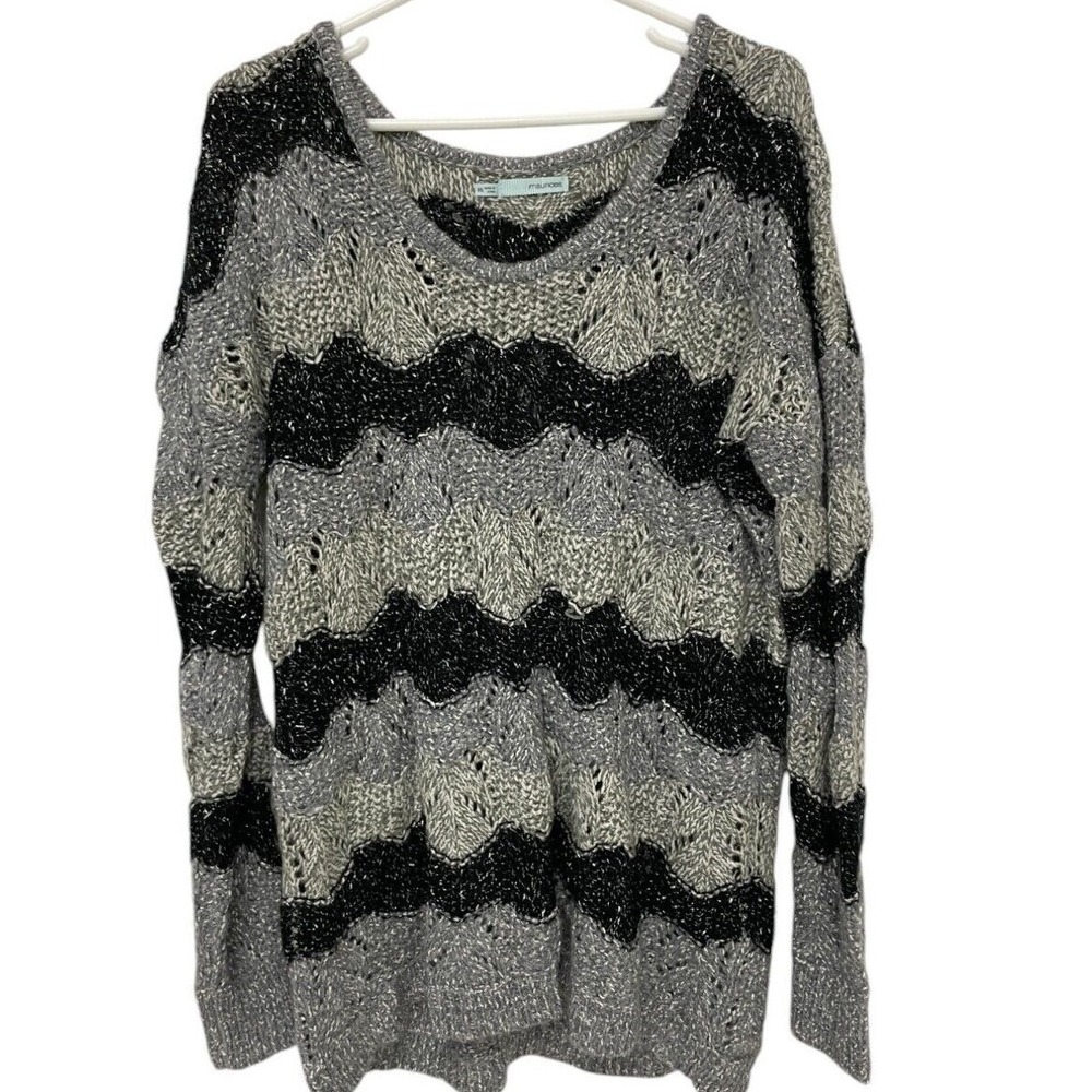 Maurices Striped Sweater Sparkle Knit Pullover Long Sleeve Gray Black XXL